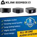 KLIM Boombox E1 with CD case - CD Player Portable Audio System + Extra BASS with Subwoofer + FM Radio, MP3 Bluetooth AUX USB + Wired and Wireless Mode Rechargeable Battery + Remote Control
