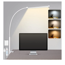 Voncerus LED Desk Lamp with Clamp, Eye-Caring Clip on Lights for Home Office, 3 Modes 10 Brightness, Long Flexible Goose-Neck, Metal, Swing Arm Architect Task Table Lamps with USB Adapter, White