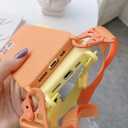 Compatible with iPhone 14 Pro,Crossbody Phone Case with Lanyard Cute Soft Silicone Case with Adjustable Shoulder Strap Shockproof Protector Compatible with Women Girls Orange