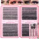 Lash Clusters Kit, 640 Pcs Eyelashes Clusters Extensions Kit 9-16mm Individual Lashes D Curl Fluffy Wispy False Eyelashes Thin Band, with Bond Seal Tweezers Brush DIY (30D+40D+50D+60D Kit 9-16mm)
