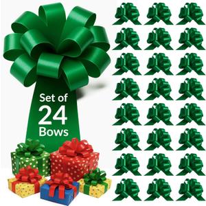 24 PCS of Eye-Catching Xmas Pull Bows for Easy Gift Wrapping with Ribbon - 5" Wide Wrap Bows for Christmas Tree Decoration, Holiday Dcor, Present Wrapping, Baskets, Birthday, Easter - Green Bows (1 Count (Pack of 24))
