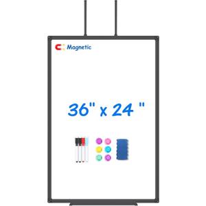 Magnetic Dry Erase Board for Doors, 36x24 Inch Whiteboard with Adjustable Long Arm Hook Mount - Easy to Install, Portable Hanging White Board for Home, Dorm Room, Office Cubicle & Small Spaces(Black)