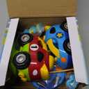 Prextex 2 Pack Cartoon Remote Control Cars for Toddlers - Police Car and Race Car with Steering Wheel Controllers and Lights - Different Frequencies So Both Can Race Together - Toddler Gift 18+ Months