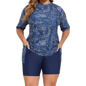 Halcurt Womens Plus Size Rash Guard Built in Bra 2 Piece Swimming Suits Boyleg Pocket Shorts Navy 4X Halcurt Womens Plus Size Rash Guard Built in Bra 2 Piece Swimming Suits Boyleg Pocket Shorts Navy 4X