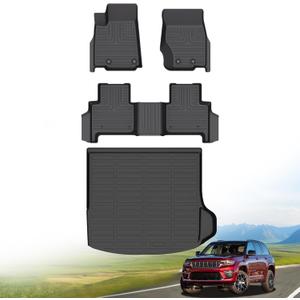 Hutisya-Floor Mats & Cargo Liner Set Fit for 2022-2025 Jeep Grand Cherokee (Include 4xe, NOT for L & WK) All Weather Protection Anti-Slip & Durable TPE Full Set Liners Automotive Accessories-Black