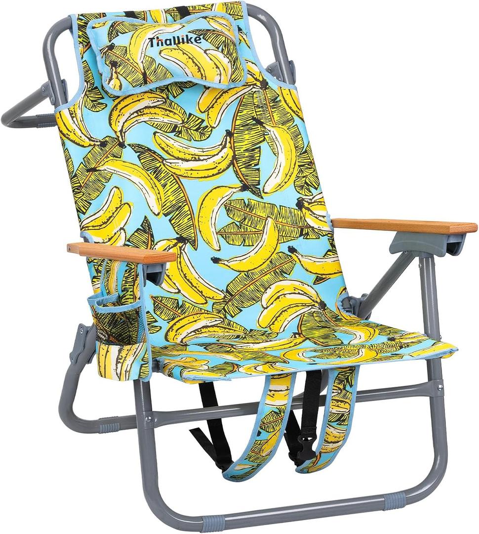 Backpack Beach Chair Wide Seat High Back Folding Camping Chair for Adults 5-Position Recline Supports 400lbs Portable Chair with Cup Holder Cooler Bag Storage Pouch for Outdoor Lawn Picnic