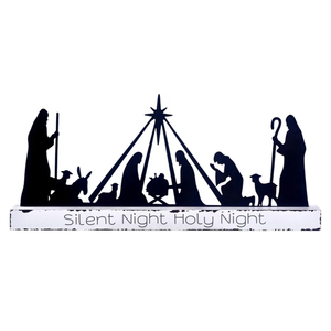 Decoration Sign Set with Wooden Base Indoor Outdoor Sculpture People Decor Silhouette Ornament for Holiday Garden Lawn Yard Xmas Home Table Shelf (Black)