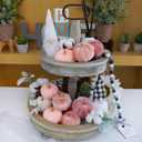 Winlyn 12 Pcs Small Rustic Faux Velvet Pumpkins Decorative Blush Coral Pink Peach Ivory Fabric Foam Pumpkins 3" for Fall Wedding Bbay Shower Thanksgiving Halloween Table Centerpiece Dcor