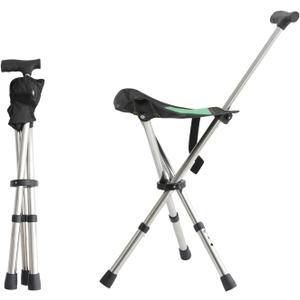 King Mills Lightweight Portable Stools for Adults Heavy Duty, Adjustable Walking Chair for Adults, Anti-Slip Cane Seat Walking Stick Folding Seat 250 Lbs Above Ideal for Camping & Hiking (Green)