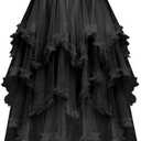 C-ZOFEK Women's Tulle Skirt, High Low Ruffle Layered Fairy Skirt for Dress Costume, Black, M/L