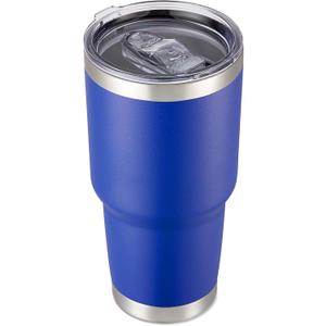 30 oz Tumbler with Lid Stainless Steel Tumblers Vacuum Insulated Cup Reusable Powder Coated Travel Mug Double Wall Leak Proof Portable Cups Keep Cold Drinks for 12 Hours, Blue, 1 Pack