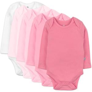 HonestBaby baby-girls 5-pack Long Sleeve Bodysuits One Piece 100% Organic Cotton for Infant Baby Girls (18 Months, Pink Ombre)