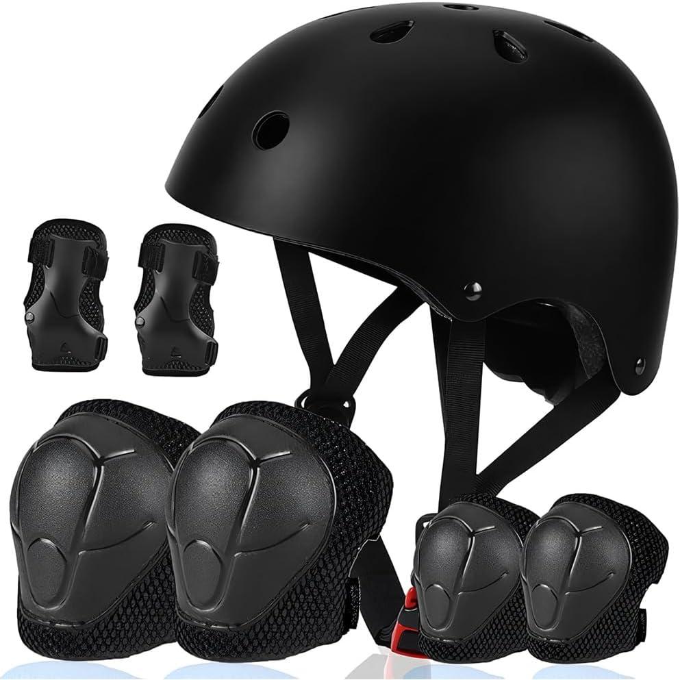 Kids Helmet, Toddler Adjustable Kids Ages 3-8 Years Old Boys Girls Multi-Sports Safety, Black with Pads 