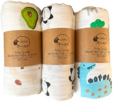 100% Organic Cotton Unisex Muslin Swaddle Blanket for Baby 4 Pack Hypoallergenic Breathable Baby Essentials Registry