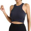 Women's Ribbed Crop Tank Top, Sleeveless Racerback, Square Neck, Black, Fitted (Grey) L/XL
