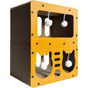 Cardboard Cat House, 2-Tier Large Cardboard Cat Scratcher House with Toys for Indoor Small Cats