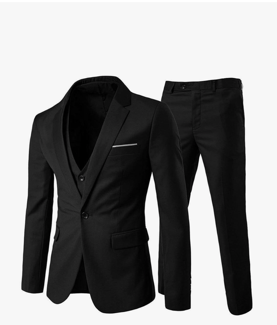 Cloudstyle Mens 3-Piece Suit Notched Lapel One Button Slim Fit Formal Jacket Vest Pants Set Size S