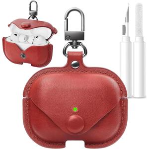 for AirPods Pro 3 Case Leather, Vintage Portable Leather Protective Case Cover with Keychain and Snap Lock for Apple Airpods Pro 3nd(2025) with Cleaner Kit