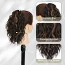 BARSDAR Claw Clip Ponytail Extension - 12 Inch Short Wavy Highlight Ponytail Extensions for Women - Multi Layered Synthetic Clip in Pony Tail Hairpieces Daily Party - Dark Brown with Highlights