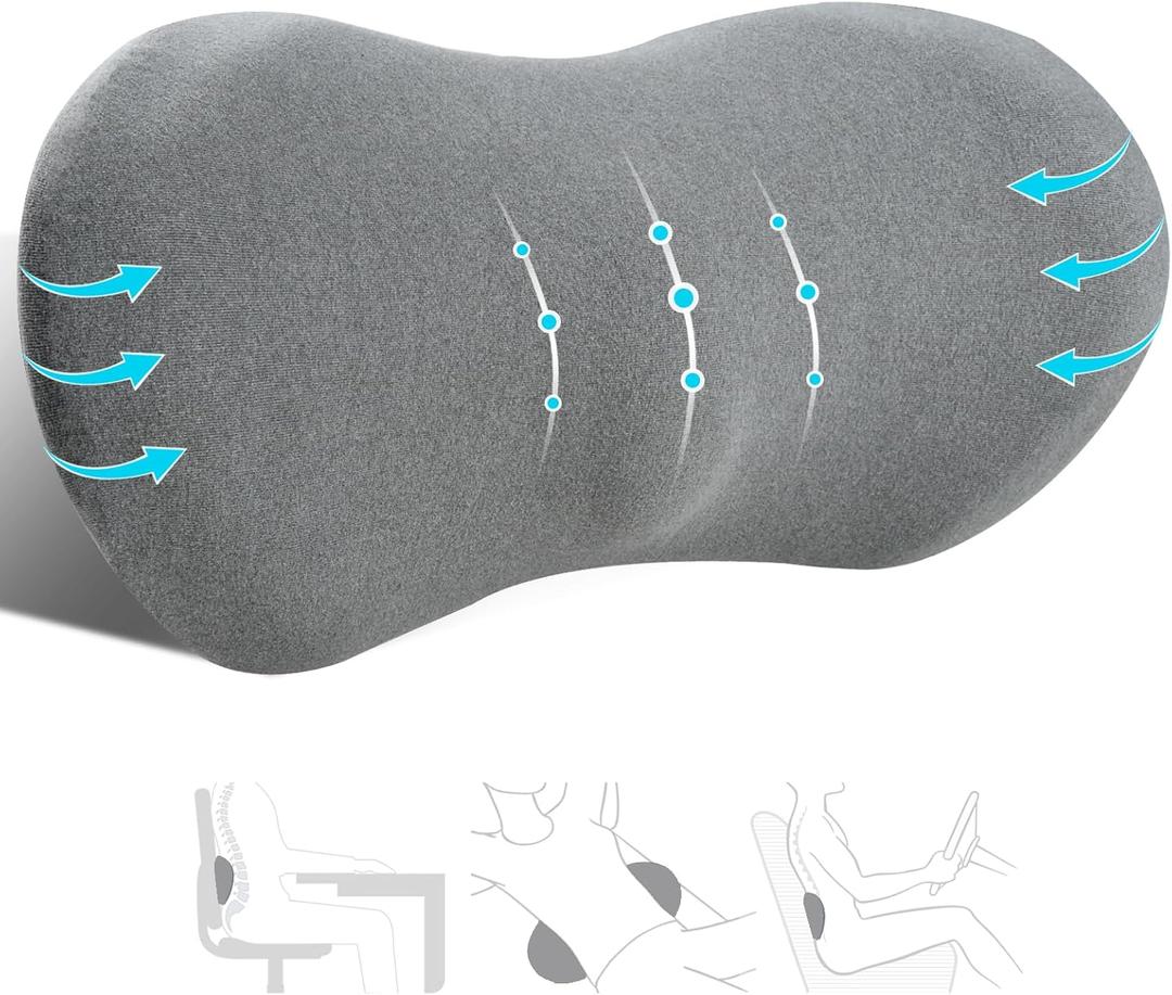 kasney Lumbar Support Pillow, Memory Foam Lumbar Pillow for Lower Back Pain Relief, Back Support Pillow for Office Chair, Car Seat - Dark Gray