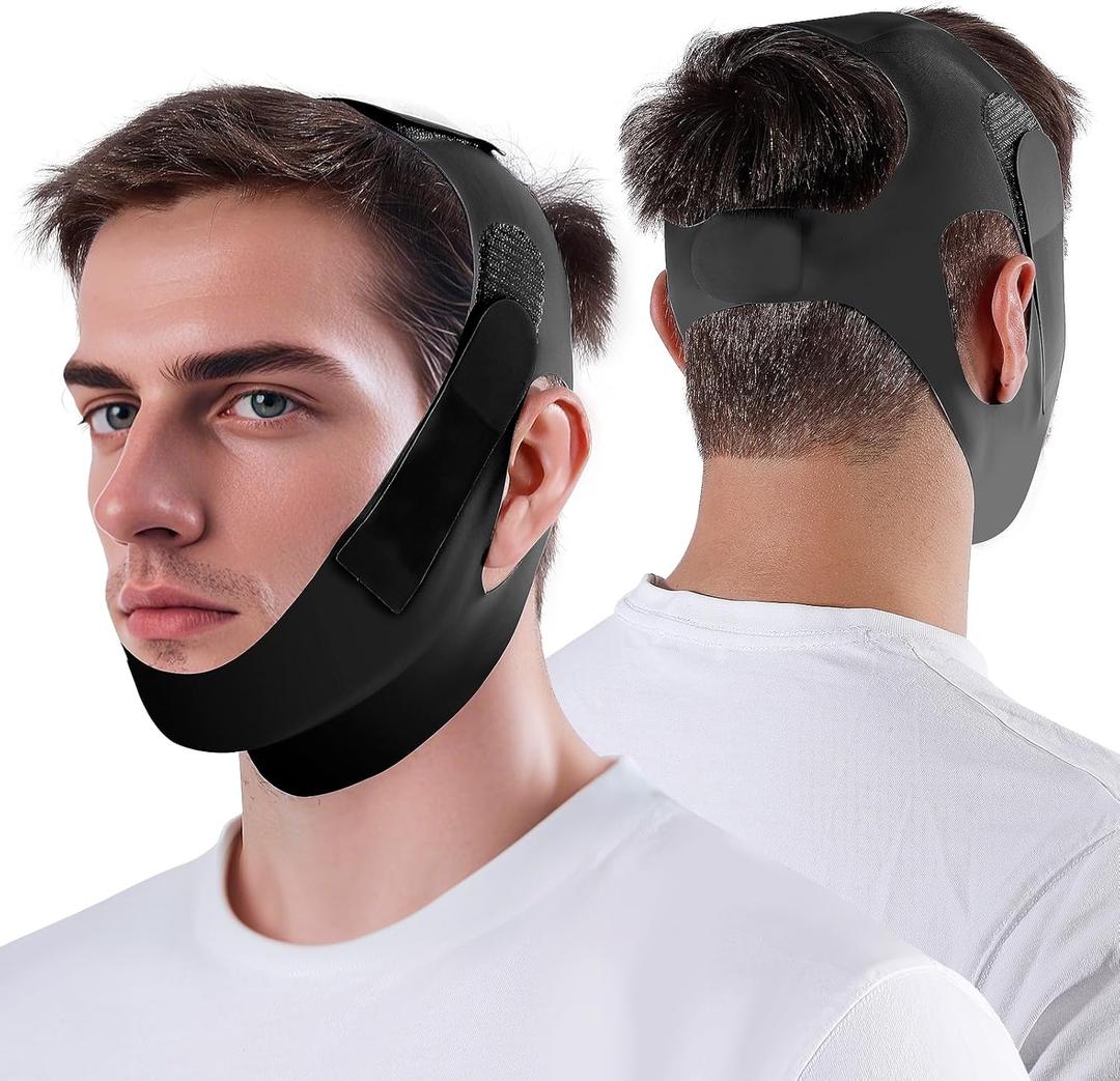 NOIKO Anti Snoring Chin Strap Adjustable, High Elasticity Traceless Chin Strap for Sleeping, Effective Anti Snoring Device, Snore Stopper Breathable and Durable for Adult (M, Black)