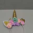 Nishine Unicorn Horn Floral Headband Glitter Ears Pony Head Bands Tiara for Girls Party Birthday Cosplay (Gold&mint)