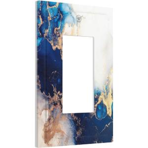 Art Marble Abstract 1 Gang Light Switch Cover Single Rocker Wall Plate Receptacle GFCI Blue And Gold Fluid Decorative Faceplate Standard Size for Bathroom Bedroom Home Decor