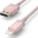 Amazon Basics USB-A to Lightning Cable, Apple MFi Certified, Nylon Braided Cord for iPhone 14 13 12 11 X Xs Pro, Pro Max, Plus, iPad, High Speed Transfer, 6 Foot, Rose Gold