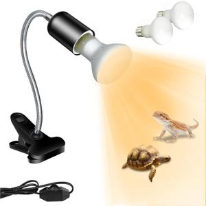 Reptile Heat Lamp with Clamp, UVA UVB Reptile Light with 360 Rotatable, Dimming and 2Pcs 50W Heat Bulb Simulated Sunlight Basking Light for Turtle Tortoise Lizard Snake Bearded Dragon