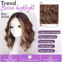 Eawwii Brown Highlight Short Wavy Wig for Women Lace Hairline Bob Style Synthetic Heat Resistant - Natural Appearance for Everyday Hairstyle 14 Inch