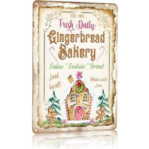 Artlunar Vintage Christmas Decor Gifts Rustic Christmas Fresh Daily Gingerbread Bakery Tin Sign for Home Farmhouse Kicthen Cafe Bar Wall Decor 8 x 12 inches (3246)