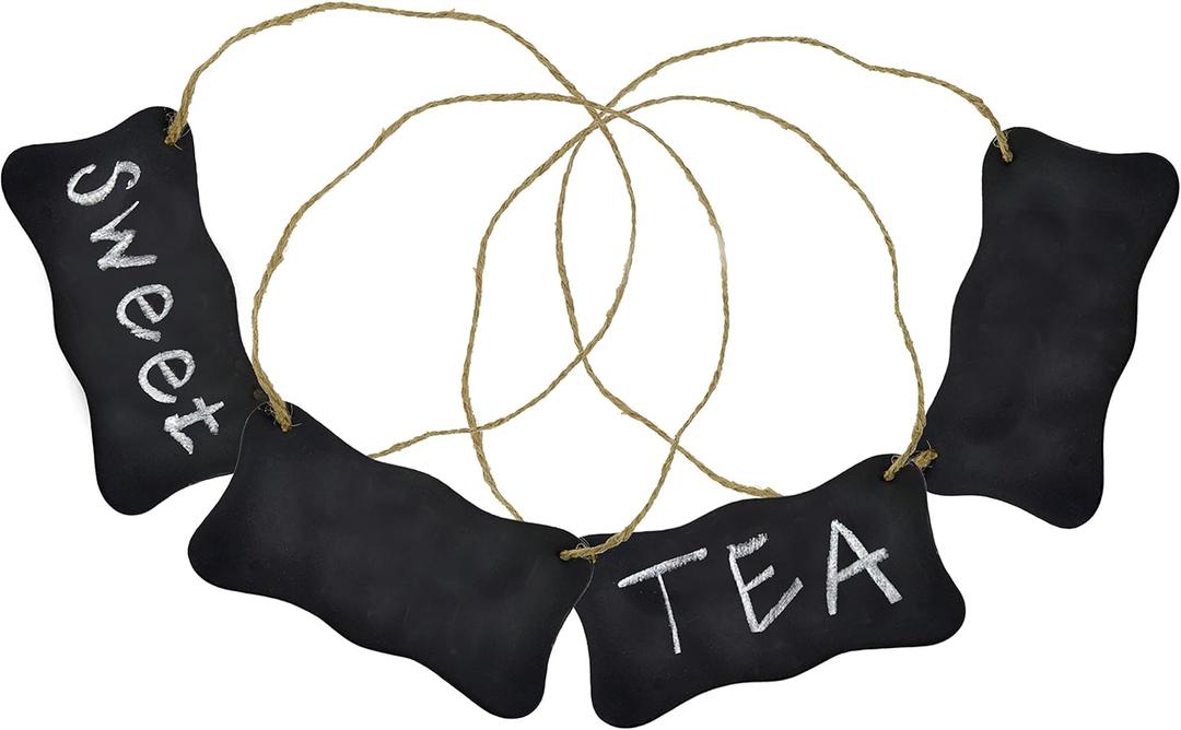Decorative Black Metal Erasable Mini Chalkboard Hanging Sign, Beverage Label, Set of 4