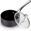 Cooks Standard Classic 1 Quart Nonstick Saucepan with Glass Lid, Hard Anodized Non Stick Sauce Pan, Small Kitchen Cooking Sauce Pot Mini Milk Pan, Dishwasher Safe Cookware, Black