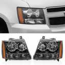 2pcs Set Headlight Assembly Headlamp Replacement for 2007-2014 Chevrolet Suburban Tahoe Avalanche Black Housing Amber Corner Left and Right GM2502263 GM2503263