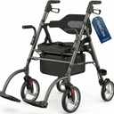 Updated Rollator Walker for Seniors with Seat, 2 in 1 Rolling Walker Wheelchair Combo for Mobility-Impaired, Dual Height Adjustment, Lightweight & Foldable Rollator, Capacity 310lbs (Black)