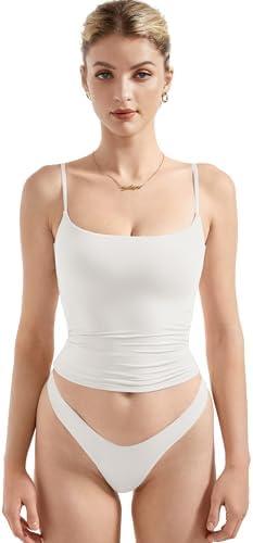 SUUKSESS Women Sexy Square Neck Tank Top Summer Y2K Going Out Basic Cami Shirt XS, White