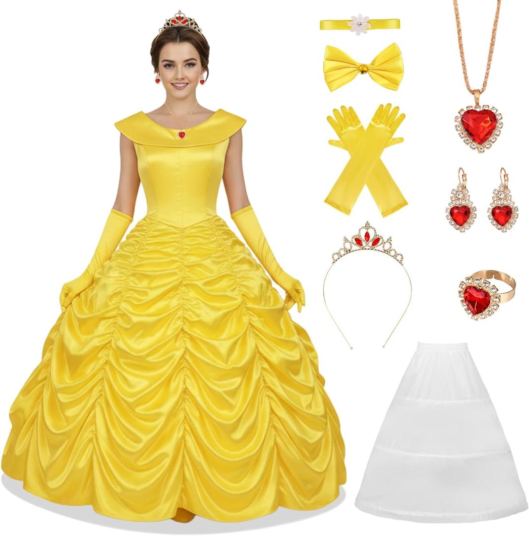 Yellow Princess Women's Suit Halloween Costume Adult Party Dress-Including Accessories (X-Large)