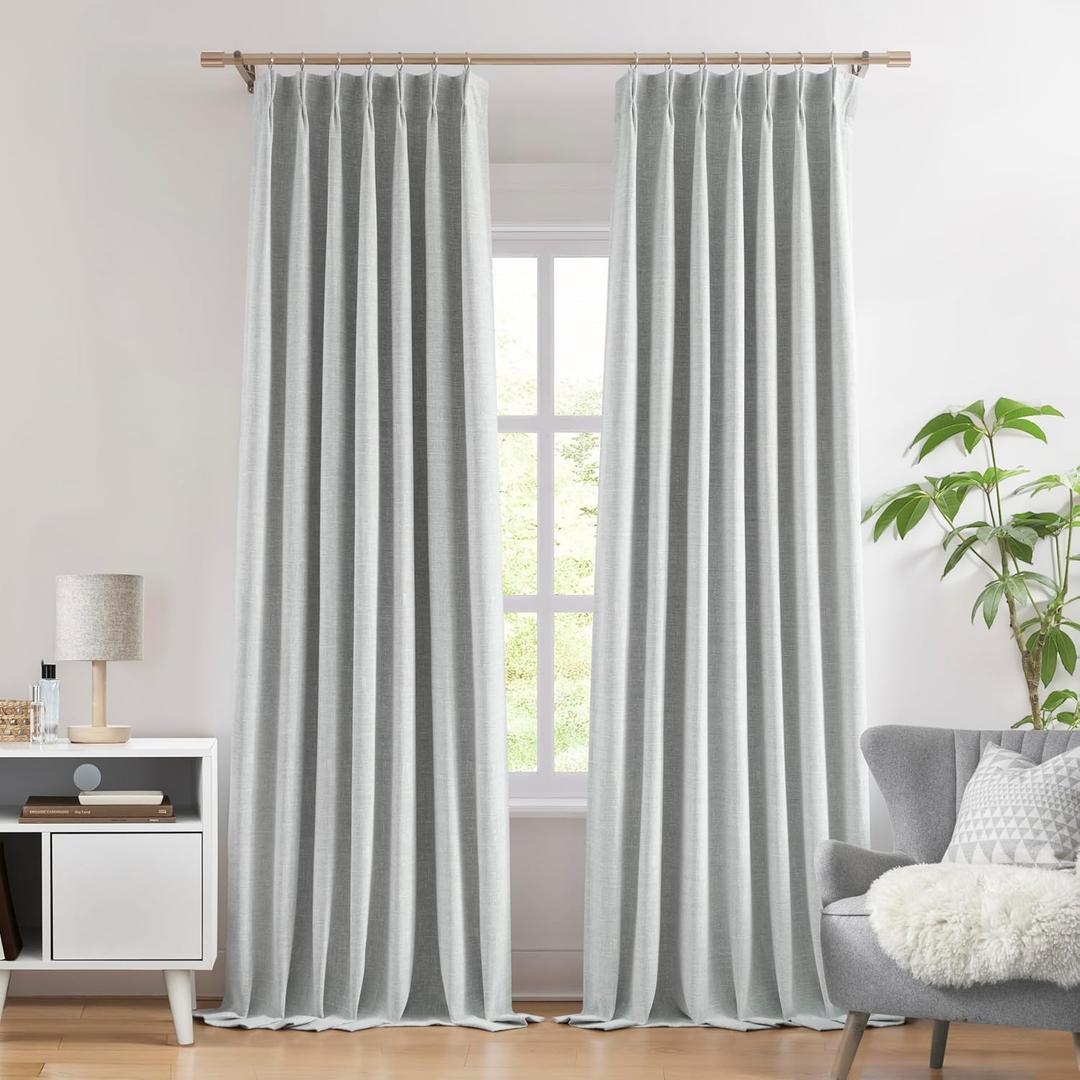 WEST LAKE Chenille Pinch Pleated 95% Blackout Curtain Panels for Bedroom,Silver Grey Triple Weave Textured Heavy Drapes with Microfiber Lining,Vintage Window Treatment,Back Tabs,40" Wx90 L,Pack of 2