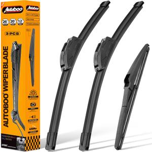 AUTOBOO 26"+20" Windshield Wipers with 12" Rear Wiper Blade Replacement for Toyota Highlander 2019 2018 2017 2016 2015 2014 2013 2012-2008 Lexus GX460 2021-2011-Original Factory Quality (Pack of 3)