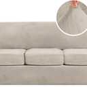 H.VERSAILTEX Modern Velvet Plush 4 Piece High Stretch Sofa Slipcover Sofa Cover Furniture Protector Form Fit Thick Velvet Sofa Cover for 3 Cushion Couch Width Up to 90 Inch (Sofa, French Oak)