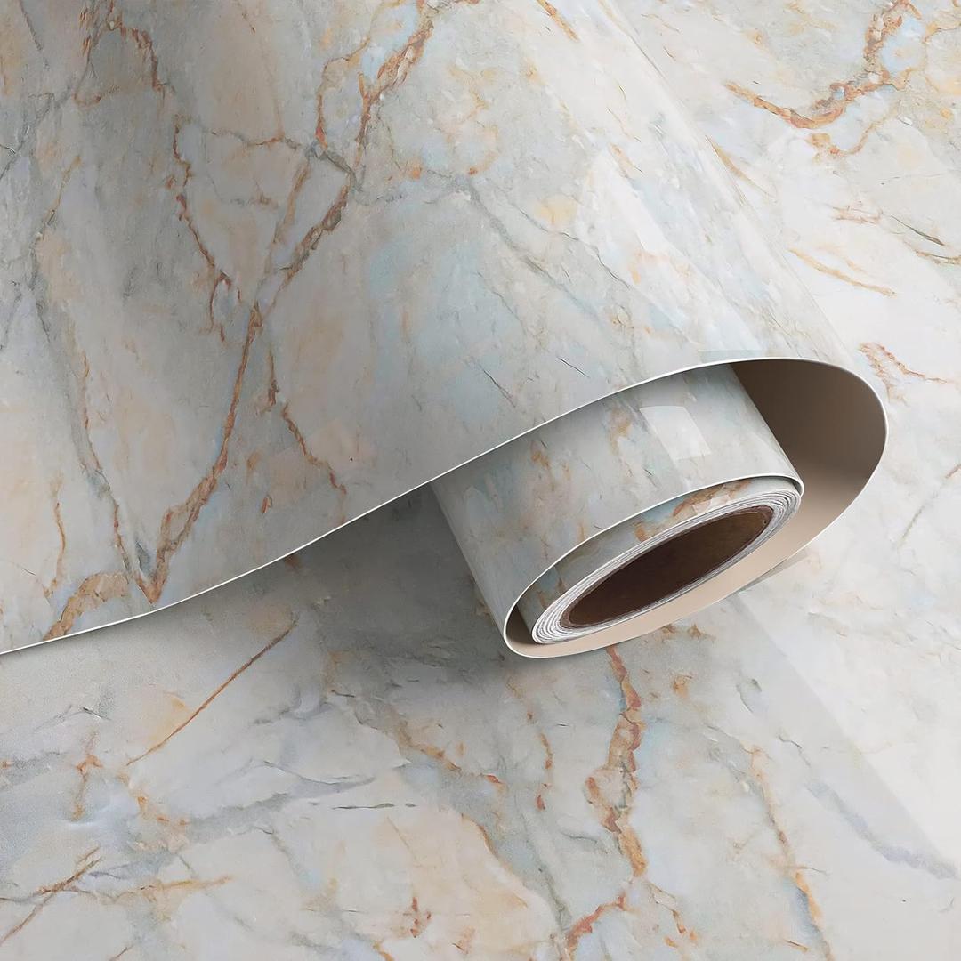 VaryPaper 32''x118'' Teal Blue Marble Contact Paper for Countertops Matte Waterproof Counter Top Peel and Stick Marble Wallpaper for Kitchen Walls Cabinets Removable Self Adhesive Marble Vinyl Wrap