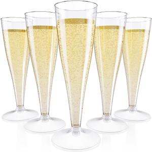 JOLLY CHEF 50 Pack Plastic Champagne Flutes Disposable 4.5 oz Clear Plastic Champagne Glasses Suitable for Wedding, Thanksgiving Day, Christmas