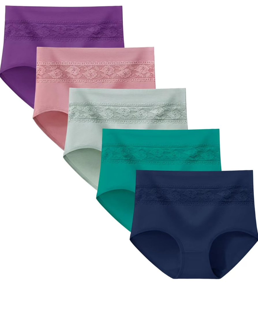Women's Underwear Cotton Tummy Control High Waisted Underwear Soft Breathable Full Coverage Panties Multipack L