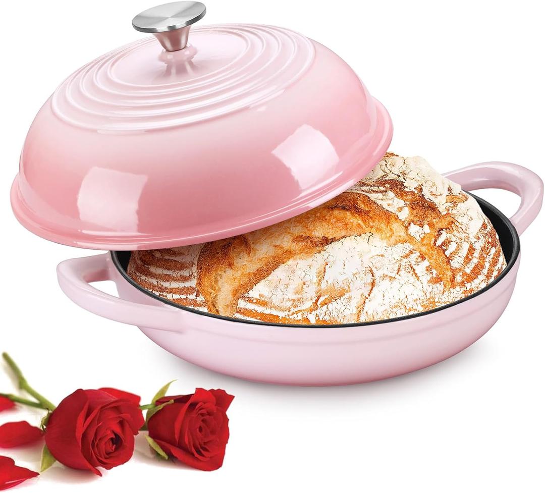 P&P CHEF Bread Dutch Oven for Sourdough, 5.5 Quart Enameled Cast Iron Dutch Oven Pot with Lid for Homemade Bread Baking, Easy to Clean & Even Heat, Pink