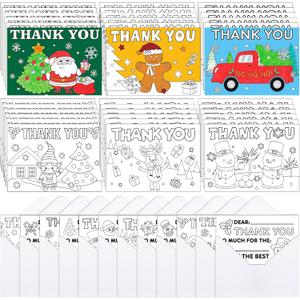 Qilery 96 Pcs Christmas Coloring Postcards with Envelopes Thank You Postcards DIY Craft Kit for Kids 5" x 7" Coloring Merry Christmas Greeting Cards Fill in The Blank Holiday for Kid Student Adult