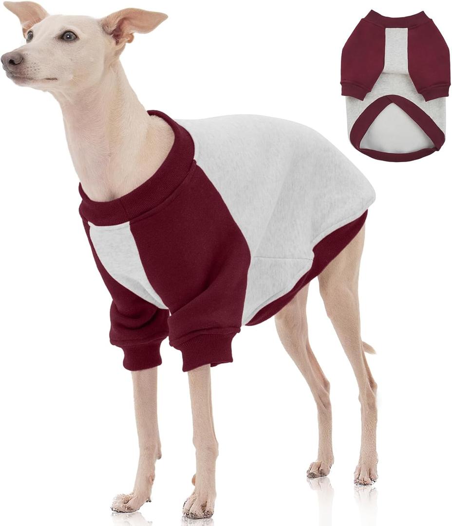 FUAMEY Dog Sweatshirt Fleece Lined for Extra Large Dogs,Dog Pullover Sweater Soft Dogs Warm Sweaters Puppy Stretchy Clothes Winter American Style Raglan Sleeve Crewneck Pullover Red XXL