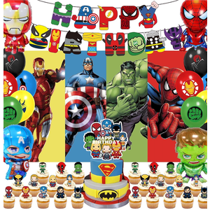 xisudwwdj 55 Pcs Hero Party Decorations,Birthday Decorations Include Banners,Cake Topper,Cupcake Topper,Latex Balloon,Shaped Aluminum Balloon,Backdrop Super Movie Theme Party