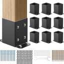 VEVOR 4x4 Post Bracket, 10PC Post Base Brackets, Inner Size 3.6"x3.6" Heavy Duty Powder-Coated Post Anchor Matte Black Wood Post Brackets for Pavilion Deck Railing Support Deck Base Plate