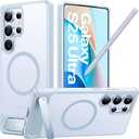 TORRAS Strong Magnetic & Seamless Stand for Samsung Galaxy S25 Ultra Case, Fit for MagSafe, MilGrade Drop Protection, Kickstand for Samsung Galaxy S25 Ultra Case, Translucent Back/Silverblue Edge