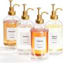 16.9 oz (500 ml) Coffee Syrup Dispenser Set- 2 Glass Bottles with Gold Pumper and Syrup Labels - Precise Dispensing and Stylish Addition to Coffee Shop, Cafe or Home Bar